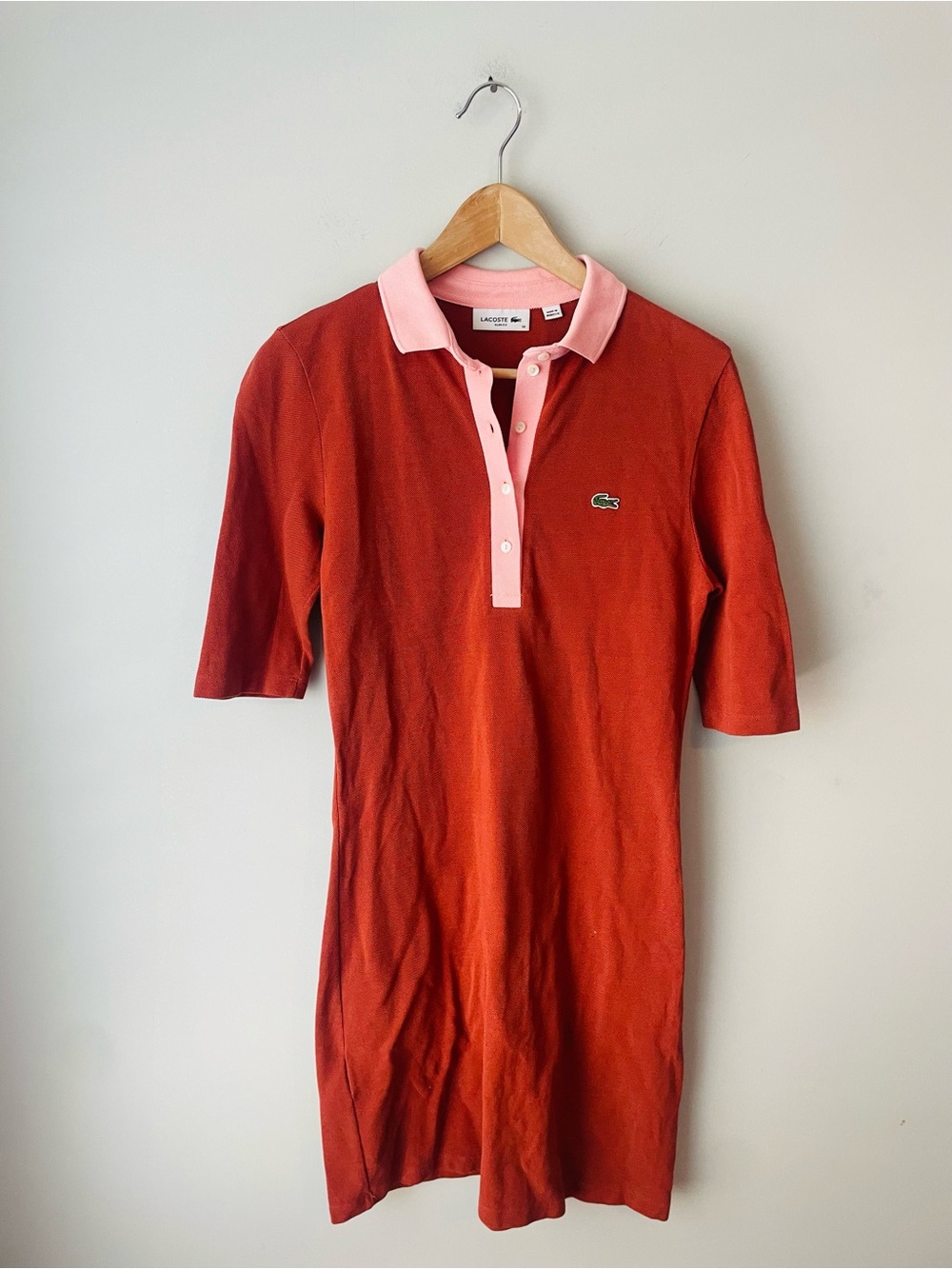Lacoste Polo Dress with Pink Collar